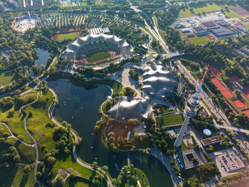 High angle view of buildings in city