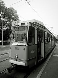 Train against sky in city