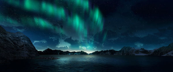 Scenic view of lake against sky at night