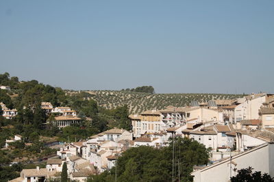 High angle view of houses in city