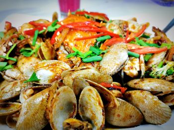 Close-up of seafood served in plate