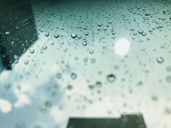 Close-up of raindrops on glass window