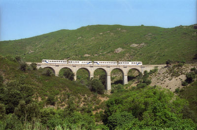 Passenger train near vivario at corse island.