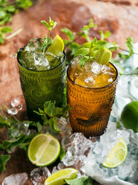 High angle view of drink on table