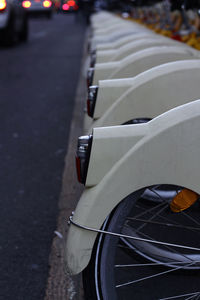 Row of rental bikes in milan, italy