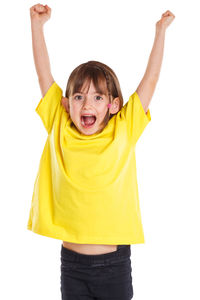 Portrait of happy boy against white background