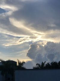 Low angle view of silhouette trees and building against sky