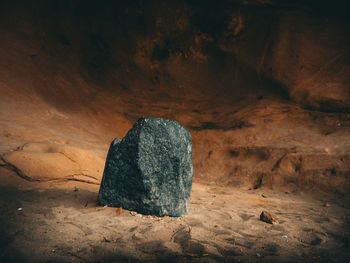 High angle view of rock formation on sand