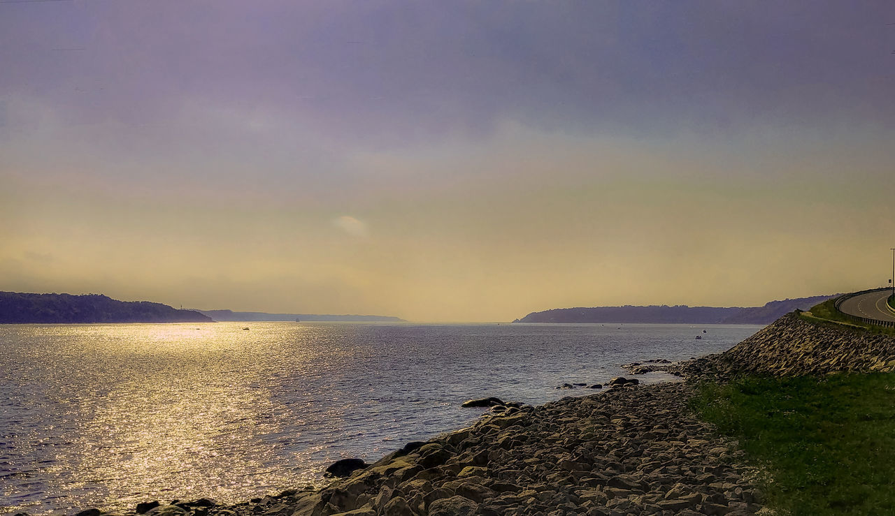 SCENIC VIEW OF BEACH AGAINST SKY DURING SUNSET