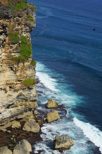 High angle view of cliff and sea