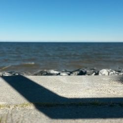 Close-up of sea against clear blue sky