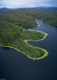High angle view of lake against sky