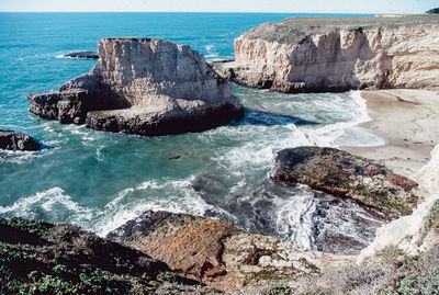 High angle view of rocky beach