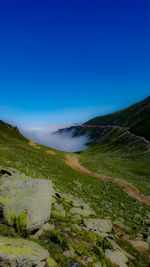 Scenic view of landscape against clear blue sky