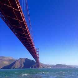 Suspension bridge against blue sky