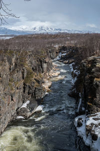 View of river flowing through mountain