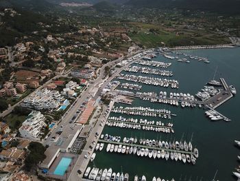 High angle view of buildings in city