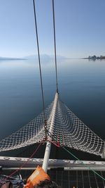 View of boat in sea against sky