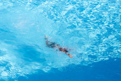 High angle view of man swimming in pool