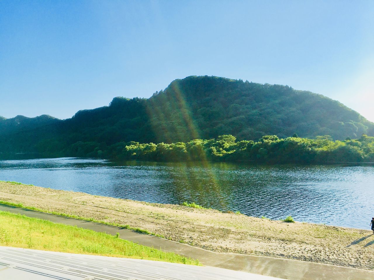 SCENIC VIEW OF LAKE AND MOUNTAINS AGAINST CLEAR SKY