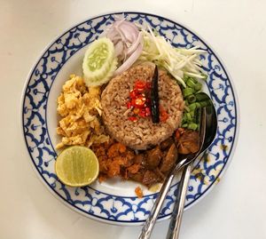 Directly above shot of meal served in plate