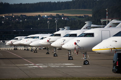 View of private airplanes parked at zurich airport