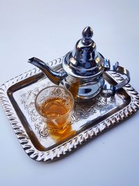 High angle view of drink on table