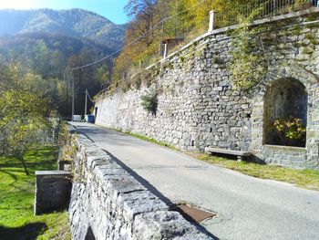 View of historic building by mountain