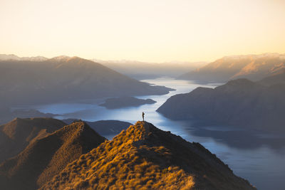 Scenic view of mountains against sky during sunset
