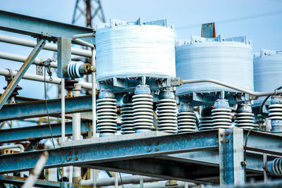 Low angle view of pipes in factory