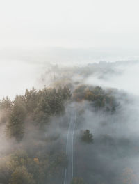 High angle view of trees against sky