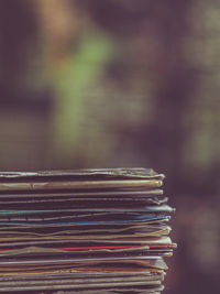 Stack of vinyl singles close up