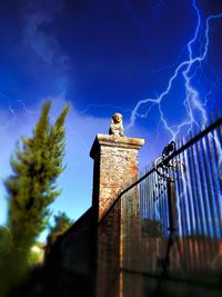 Low angle view of built structure against blue sky