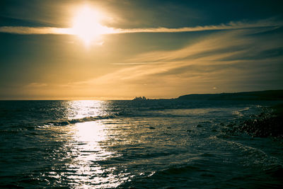 Scenic view of sea against dramatic sky