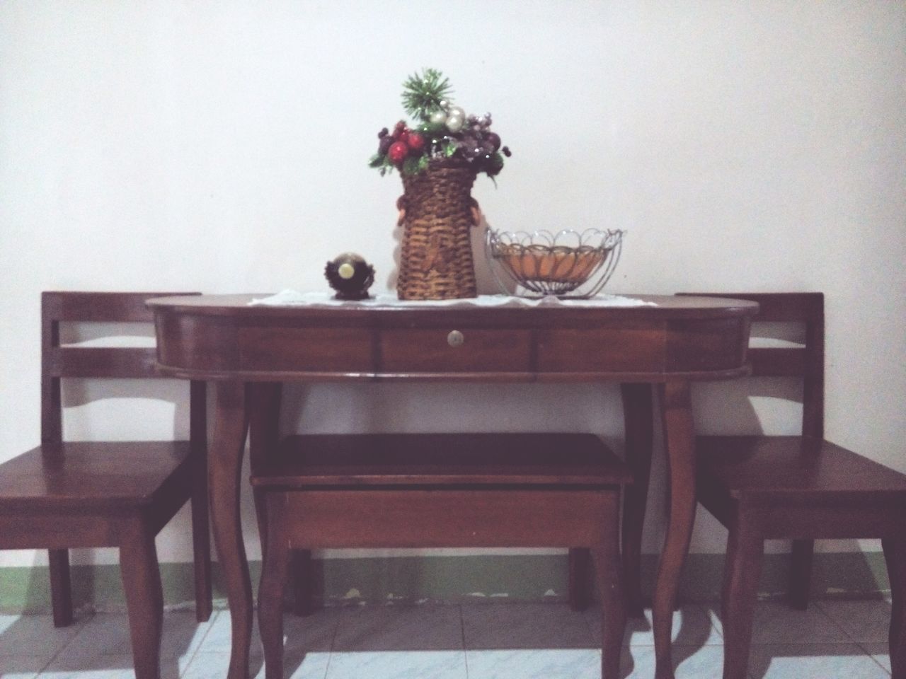 table, chair, indoors, no people, flower, wood - material, place setting, furniture, growth, nature, day, close-up