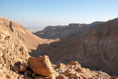 Scenic view of mountains against clear sky