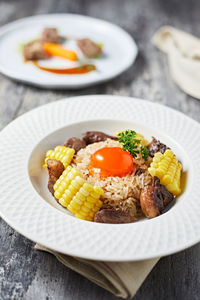 Close-up of food in plate on table