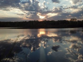 Scenic view of lake against sky during sunset