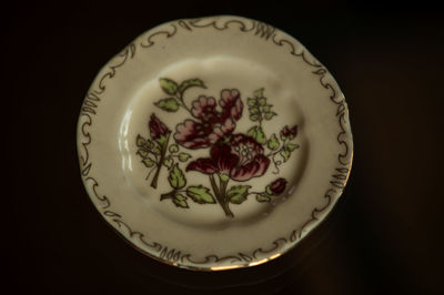 High angle view of dessert in plate on table