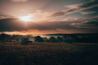 Scenic view of field against sky during sunset