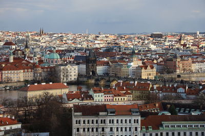 High angle view of townscape against sky