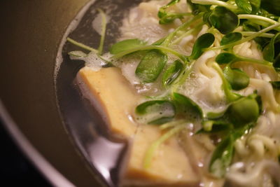 High angle view of soup in bowl