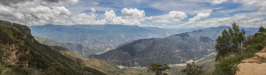 Panoramic view of landscape and mountains against sky