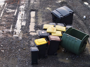 High angle view of garbage on street