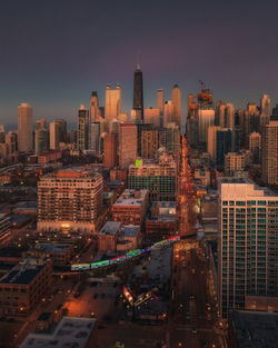 High angle view of buildings in city