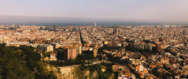 High angle view of city against sky