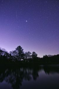 Scenic view of lake against star field at night