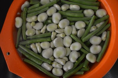 Directly above shot of green beans in bowl