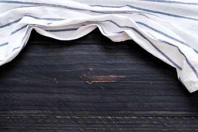 High angle view of wooden table