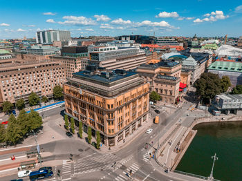 Aerial panoramic view of the old town, gamla stan, in stockholm.